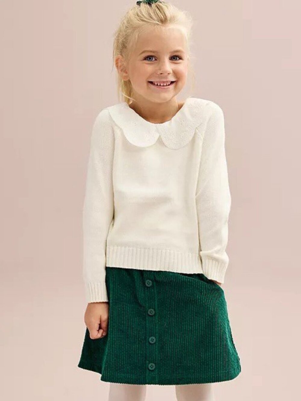 Draper James Girls Off-White Sweater & Dark Green Corduroy Skirt Set Size S